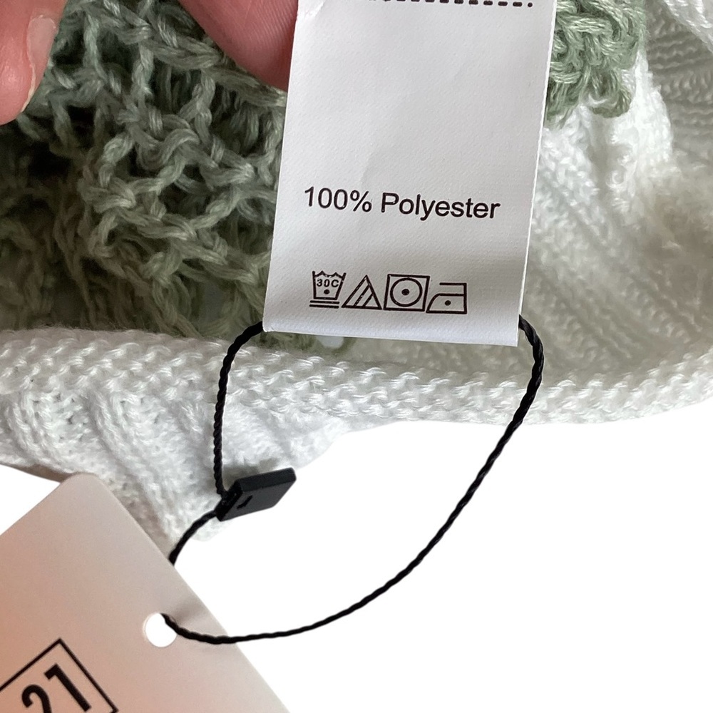 Open Crochet Oversized Peace Sign Shirt Women's Green Knit Top New w/ Tags Sz L - Picture 10 of 16